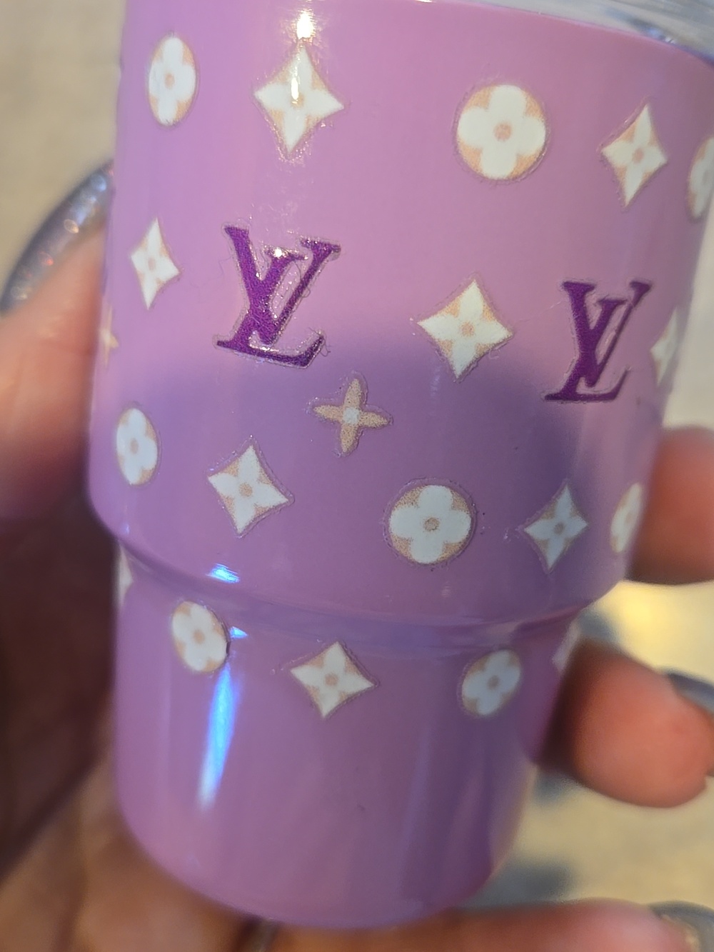 Mini Designer Inspired Purple Tumbler with Straw - Picture 2 of 7